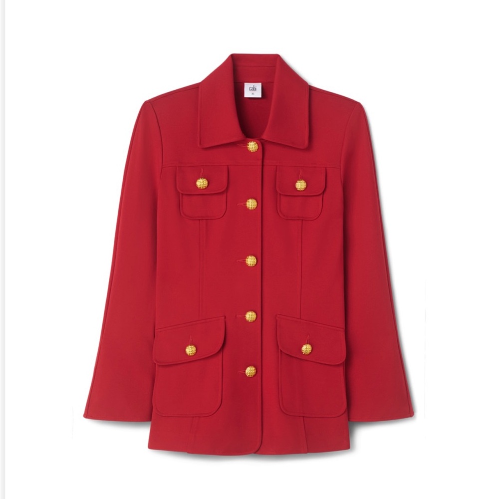 Cabi 2025 Chic Red Women's ‘Broadcast’ Jacket. Gold button accent trim. Retro!